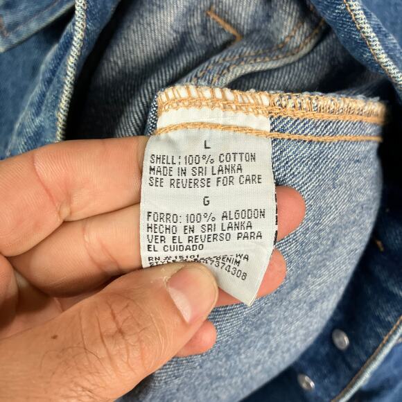 Wrangler Hero Denim Jacket Mens L Blue Jean Button-Up Vintage Classic Trucker - Picture 7 of 9